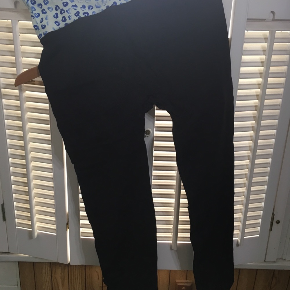 black leggings, fold over waistband with details